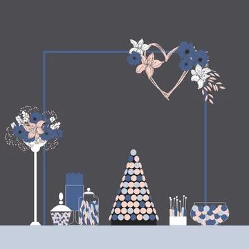 Wedding dessert bar with cake.  Vector illustration. Stock Illustration