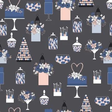 Wedding dessert bar with cake.  Vector pattern. Stock Illustration