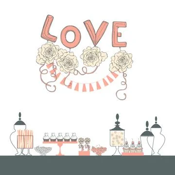 Wedding dessert bar.  Vector illustration. Stock Illustration