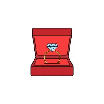 Wedding diamond ring in gift box solid icon 스톡 일러스트