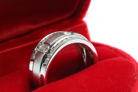 Wedding diamond ring in red box Stock Photos