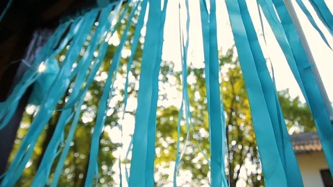 Wedding different decor, straw. Outdoors wedding ceremony, focus, closeup. Stock Footage 82978297