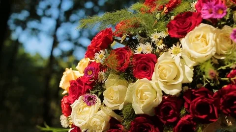 Wedding different decor, straw. Outdoors wedding ceremony, focus, closeup. Stock Footage 82982470