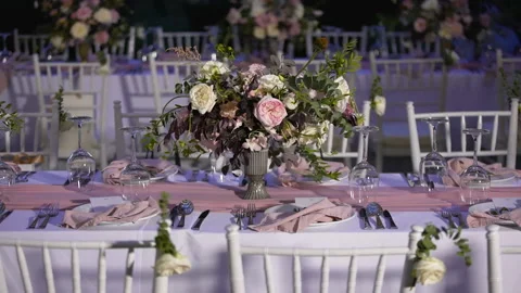 Wedding diner table setup . Stock Footage 156397547
