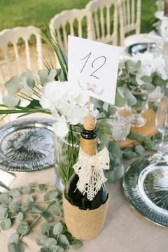 Wedding dining table. Rustic wedding. Stock Photos