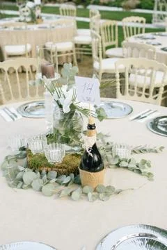Wedding dining table. Rustic wedding. Stock Photos