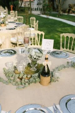 Wedding dining table. Rustic wedding. Stock Photos