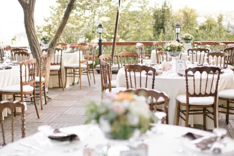Wedding dining table. Rustic wedding. Stock Photos