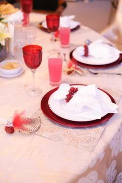 A wedding dining table setup Stock Photos
