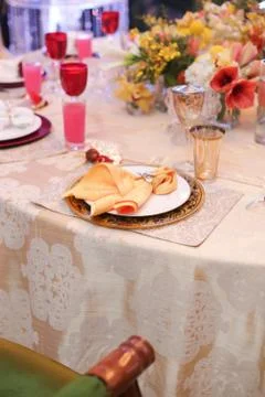 A wedding dining table setup Stock Photos