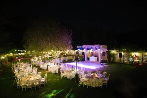 Wedding dining table. Table number nine. Rustic wedding. Stock Photos