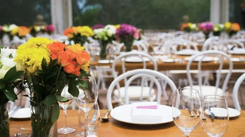 Wedding Dinner Flowers Stock Footage 100493358