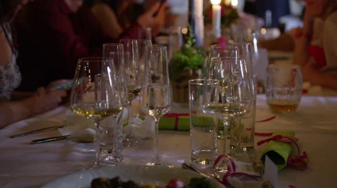 Wedding Dinner Table Drinks Phone - 4k Stock Footage 52529190