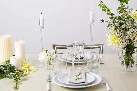Wedding dinner table setting Stock Photos
