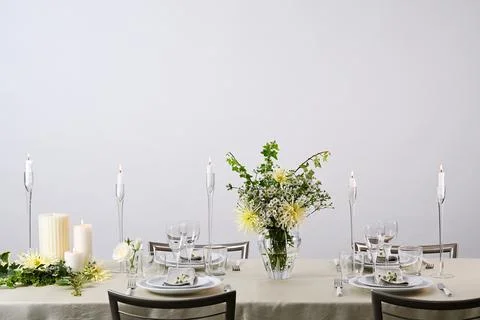 Wedding dinner table setting Stock Photos