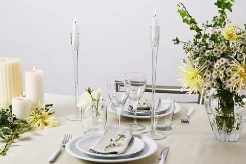 Wedding dinner table setting Foto stock