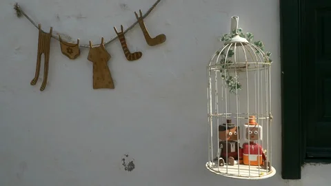 Wedding Dolls Set in A Bird Cage Stock Footage 128391159