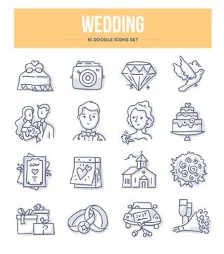 Wedding Doodle Icons Illustrazione stock