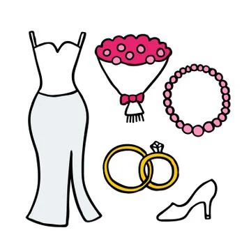 Wedding doodle icons set, vector color illustration Stock Illustration