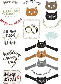 Wedding doodles set Illustrazione stock
