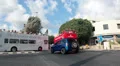 Wedding double decker open top buses are on road intersection of Paphos, Cyprus HD Footage
