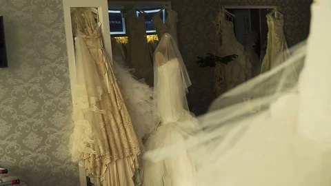 Wedding dress awaiting the bride Stock Footage 80624896
