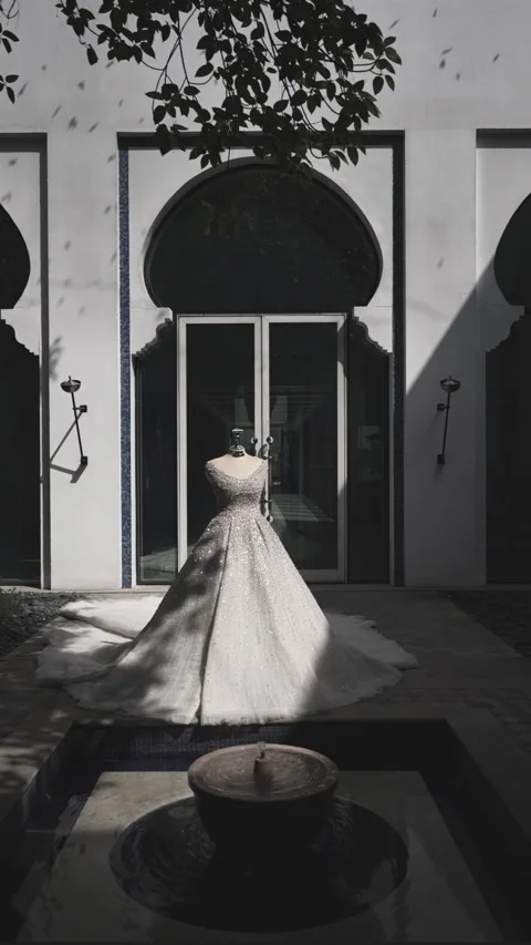 Wedding dress in the backyard Video stock 223350328