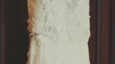 Wedding dress detail - Close up. Stock Footage