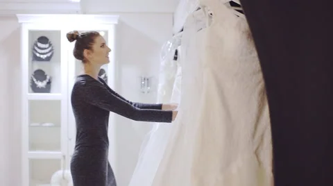 Wedding Dress Fitting in Bridal store Stock Footage 59033072