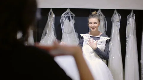 Wedding Dress Fitting in Bridal store Stock Footage 59084124
