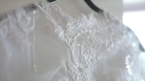 Wedding dress on a hanger, close-up. Stock Footage 80449548