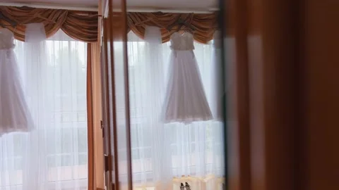 Wedding dress is reflected in the mirror. Stock Footage 132244085