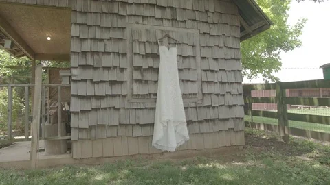 Wedding dress rustic barn Stock Footage 115793291