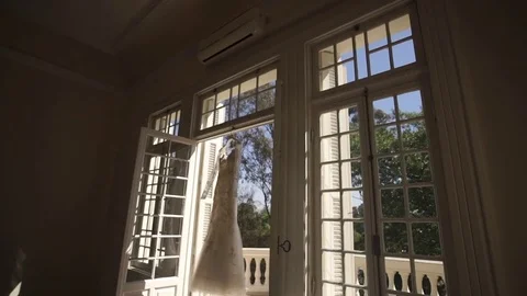 Wedding Dress in the Window Stock Footage 75160813