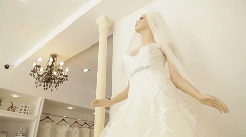 Wedding Dresses in Bridal Boutique Stock Footage 64143053