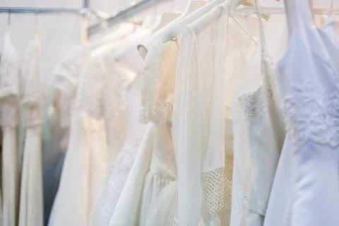 Wedding dresses close up. Stock Photos