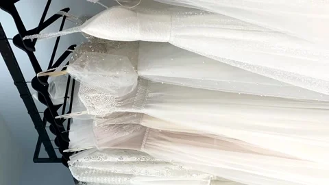Wedding dresses on a hanger Video stock 194028808