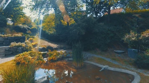 Wedding drone filming sky and water and Fountain Stock Footage 129622603