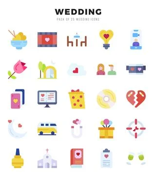 Wedding elements. Flat web icon set. Simple vector illustration. 스톡 일러스트