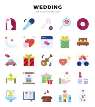 Wedding elements. Flat web icon set. Simple vector illustration. Stock Illustration