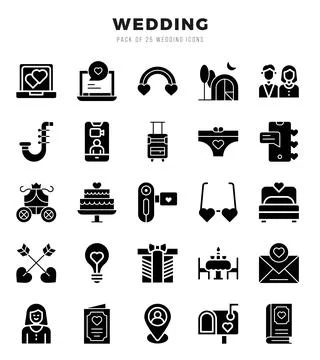 Wedding elements. Glyph web icon set. Simple vector illustration. Stock Illustration