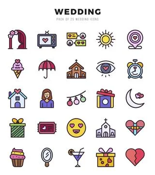 Wedding elements. Lineal Color web icon set. Simple vector illustration. Stock Illustration