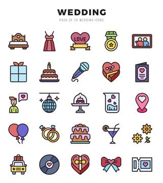 Wedding elements. Lineal Color web icon set. Simple vector illustration. Stock Illustration