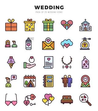 Wedding elements. Lineal Color web icon set. Simple vector illustration. 스톡 일러스트