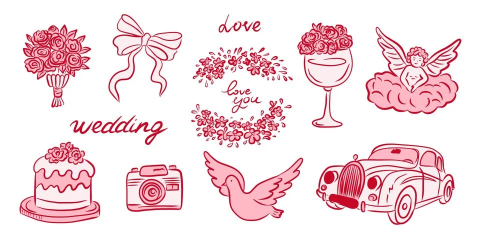 Wedding Elements  Romantic Illustrations for Celebrations In Special Moment.. 스톡 일러스트