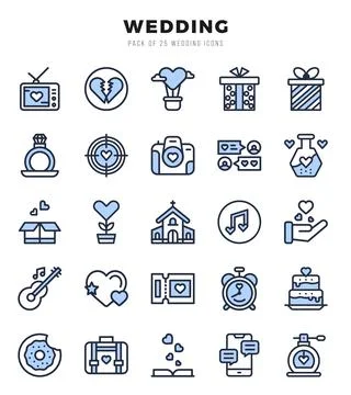 Wedding elements. Two Color web icon set. Simple vector illustration. Stock Illustration