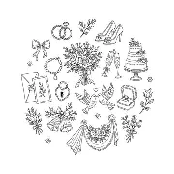 Wedding Embroidery Pattern Romantic Bridal Icons Floral Hoop DIY Beginner H.. Stock Illustration