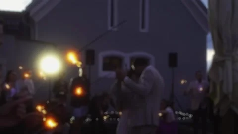 A wedding event. the dance of the young, the guests hold sparklers in their hand Stock Footage 279723152