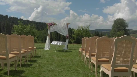 Wedding event in the green garden surrounded by vineyard. Vídeos de archivo 126269306