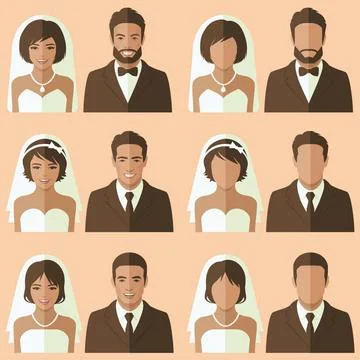 Wedding face avatar wedding face avatar, vector groom and bride portrait C... Stock Photos